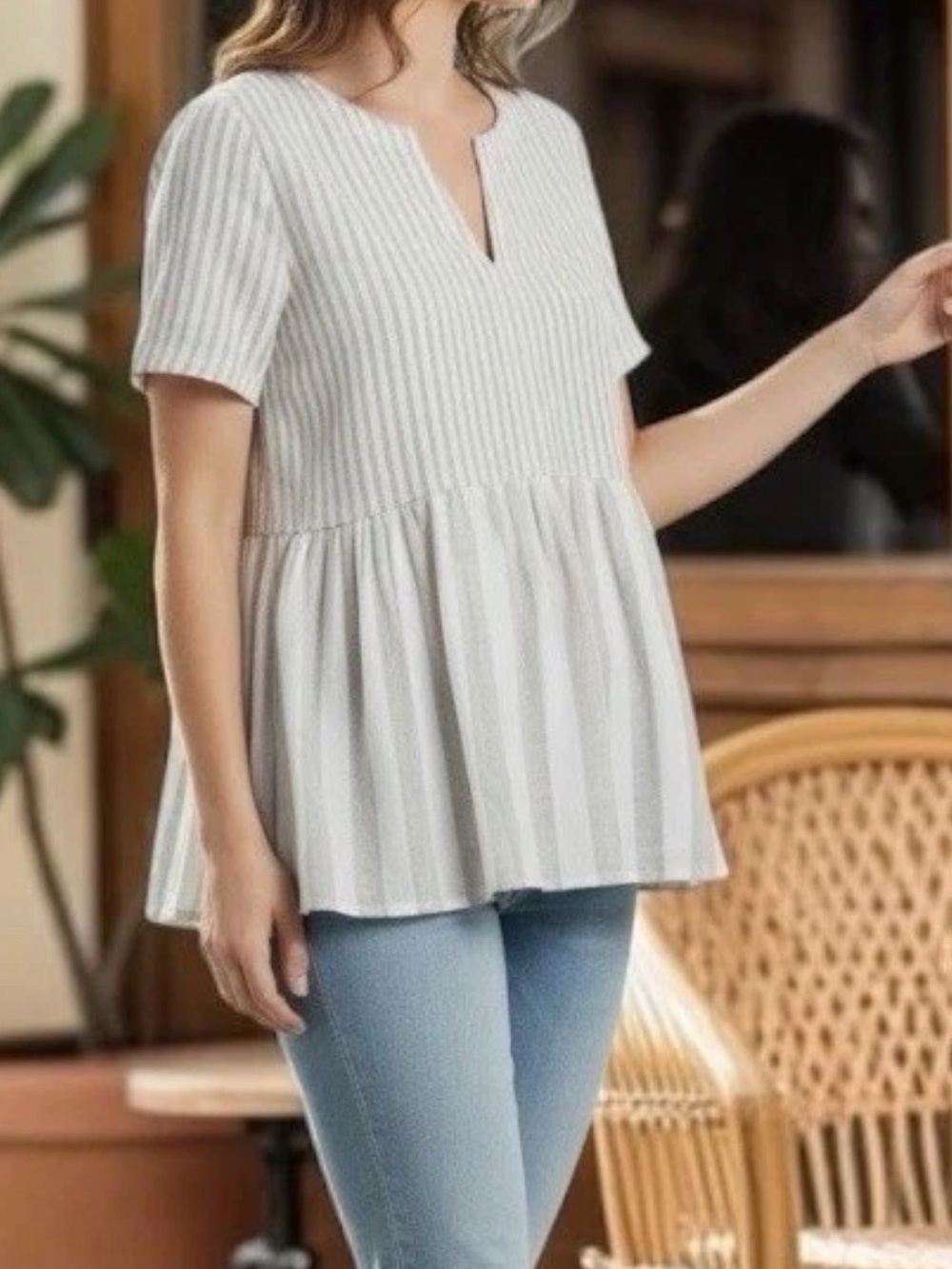 Anthropologie 11.1 TYLHO Vintage Stripe Peplum Blouse Size Medium Neutral NEW